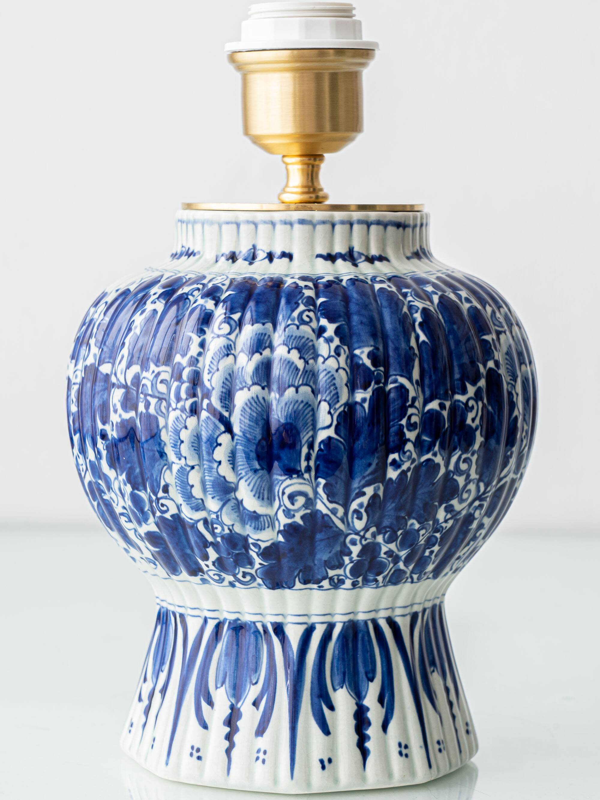 Royal Delft 1924 Blue and White Ceramic Table Lamp, New Vermilion Silk Shade
