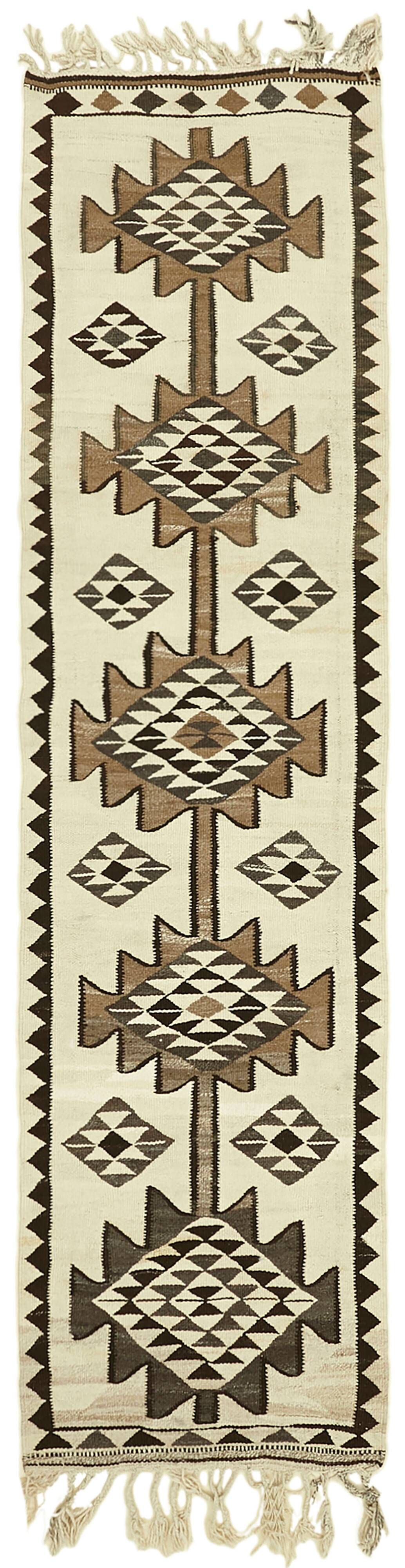 Turkish Handwoven Vintage Herki Kilim 100 cm x 363 cm
