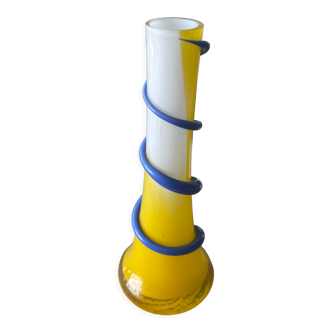 Old blown glass soliflore vase and twisted drawn year 60-70 vintage pop art colorful glassware
