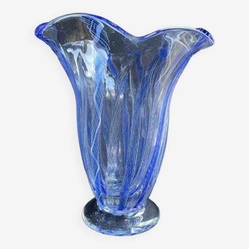 Grand vase en verre bleu avec inclusions – Verrerie d’art Murano