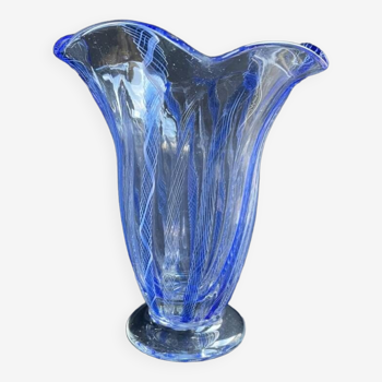 Large blue glass vase with inclusions – Murano art glassware