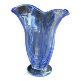 Grand vase en verre bleu avec inclusions – Verrerie d’art Murano