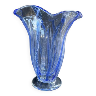 Large blue glass vase with inclusions – Murano art glassware