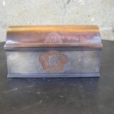 Silver-plated copper metal box with engraved decoration