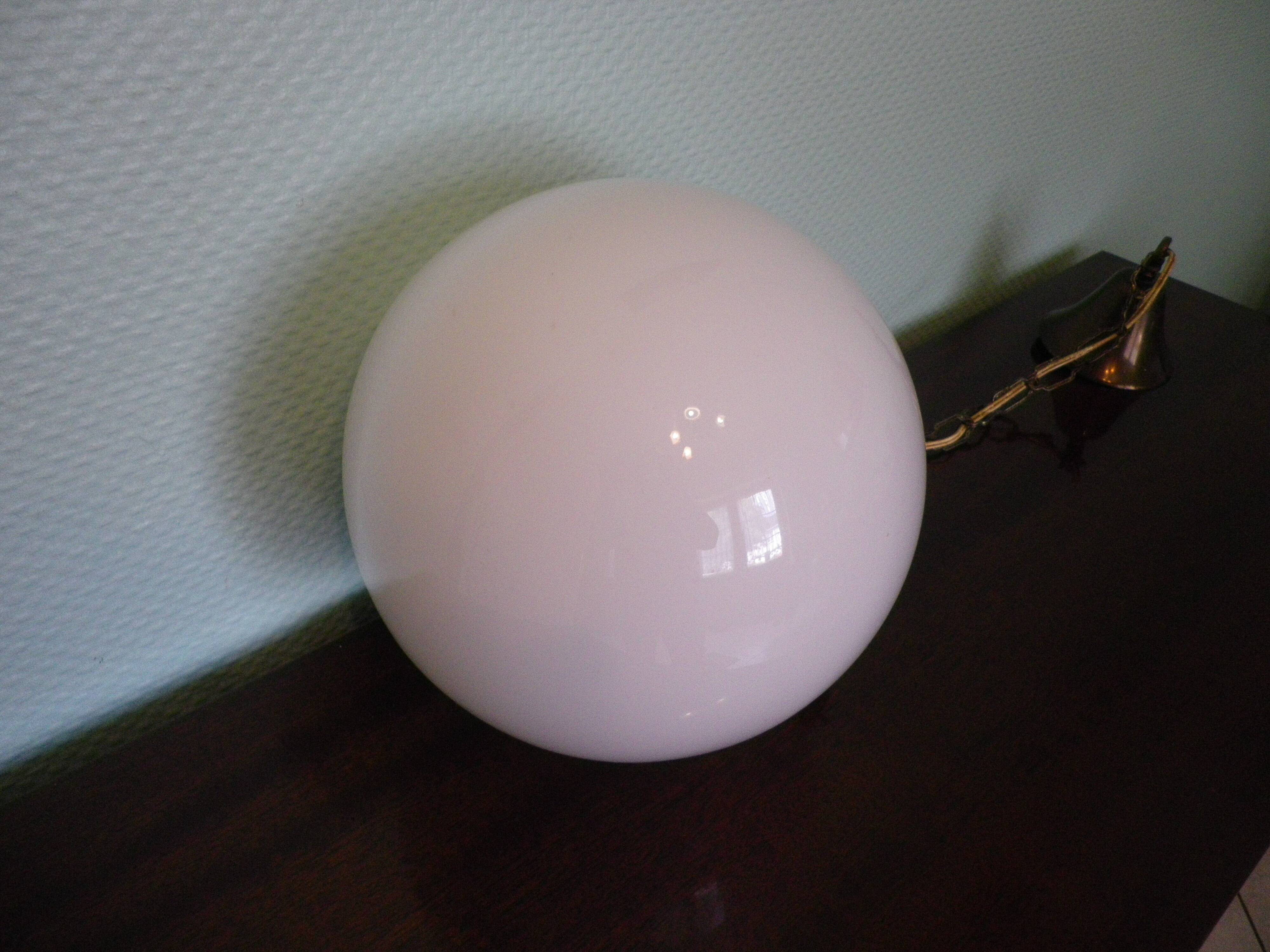 Minimalist Art Deco Pendant Lamp in Opaline Glass, 1950s