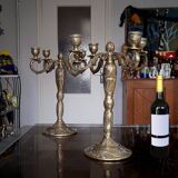 Paire de grands chandeliers 4 branches en bronze doré