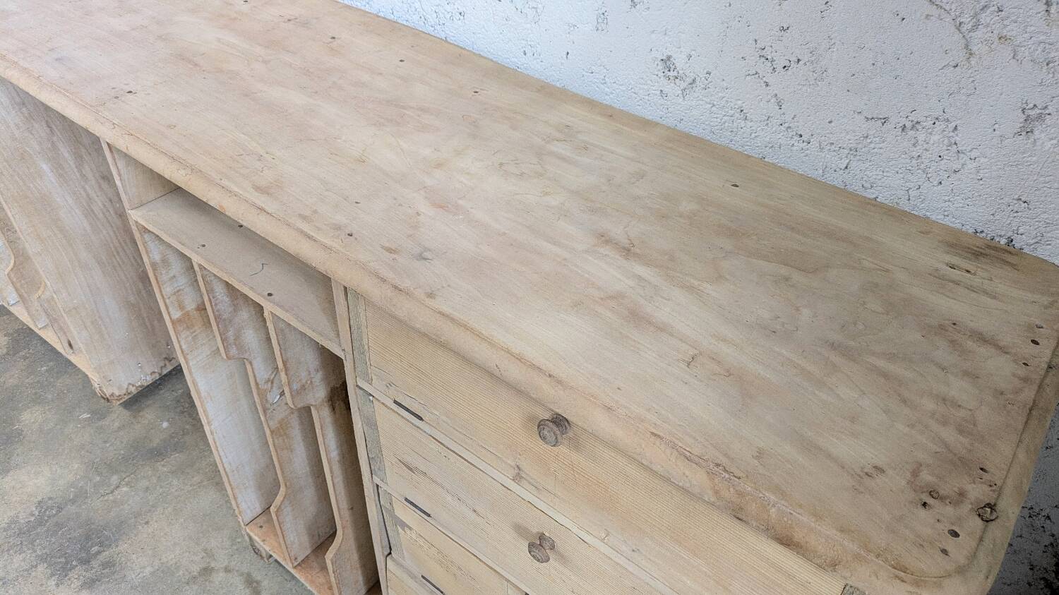 Vintage Raw Wood Workbench Counter Antique Furniture