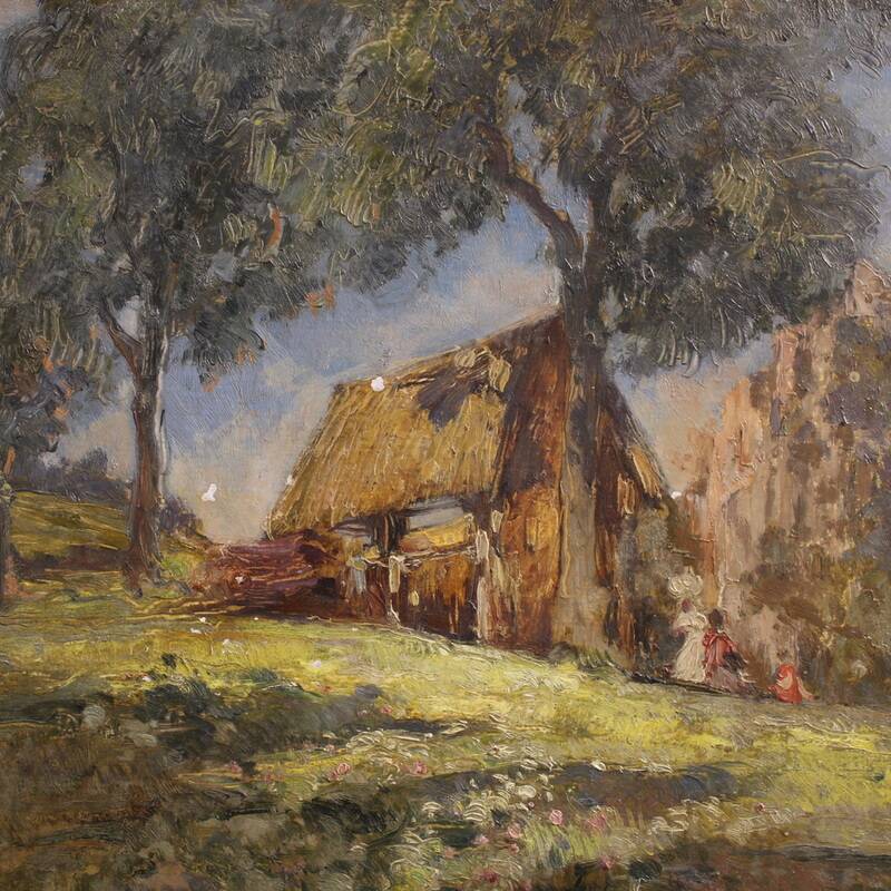 20th century Italian artwork, a countryside view with figures