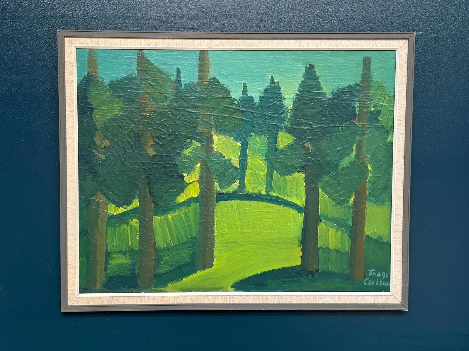 Original Mid Century Swedish Oil On Panel – “Forest” By Thage Carlson – Vintage & Framed – 87 × 70 Cm (34.3" × 27.6")