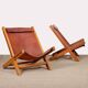 Pair of large wooden and leather armchairs from the 1980s