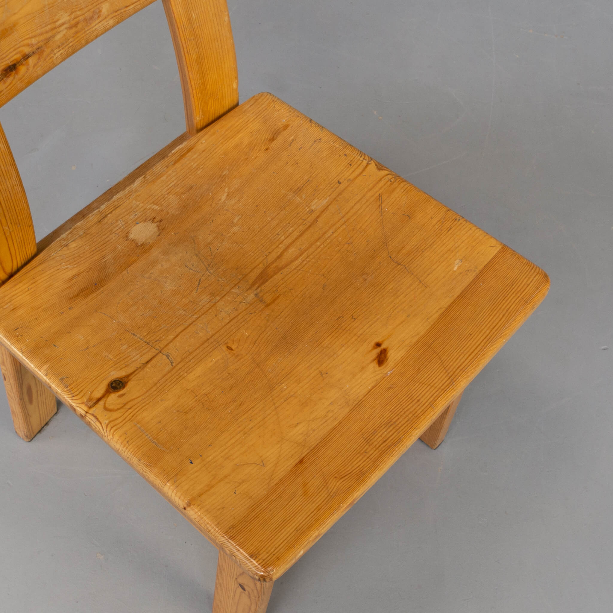 70s pine wooden dining chair set/4