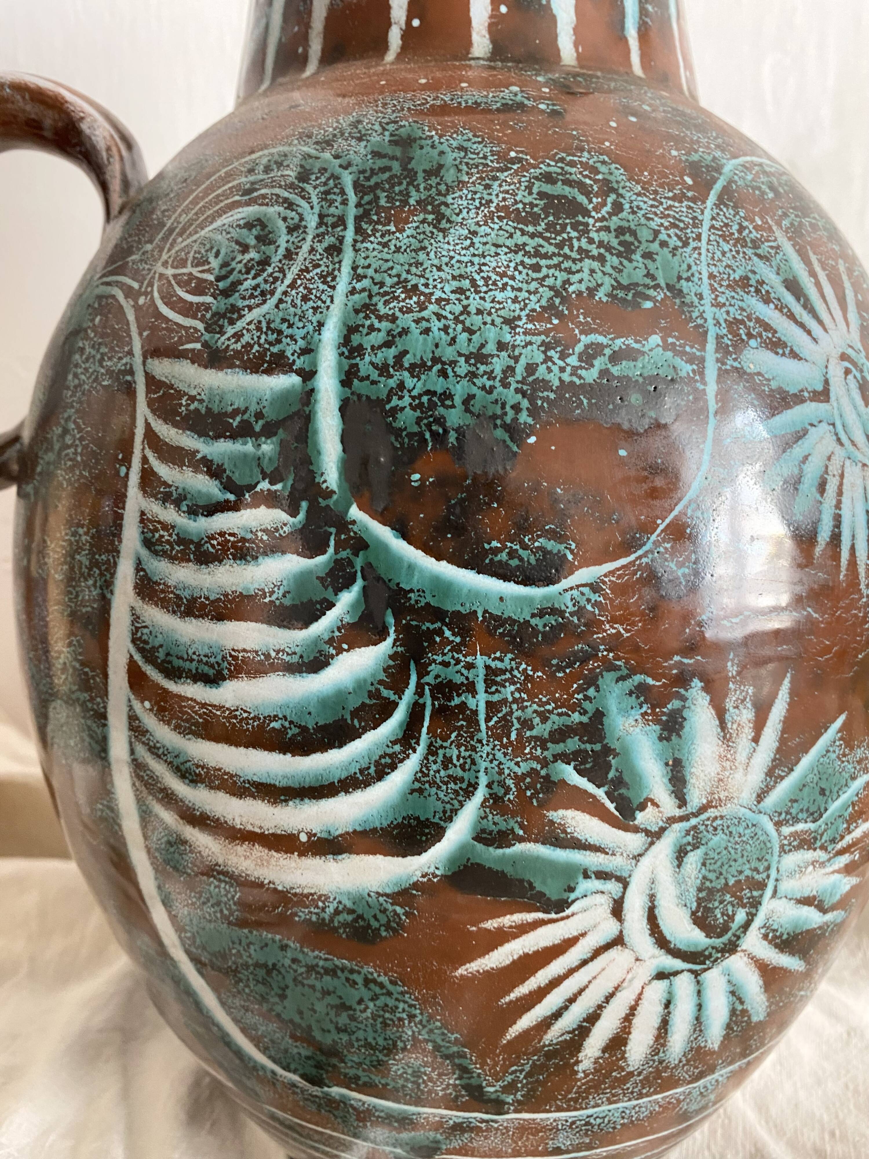 Handmade ceramic vase by Mongolfier, signed Yvon Roy, 1960