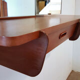 Wall mounted teak vanity table with mirror, 1960s