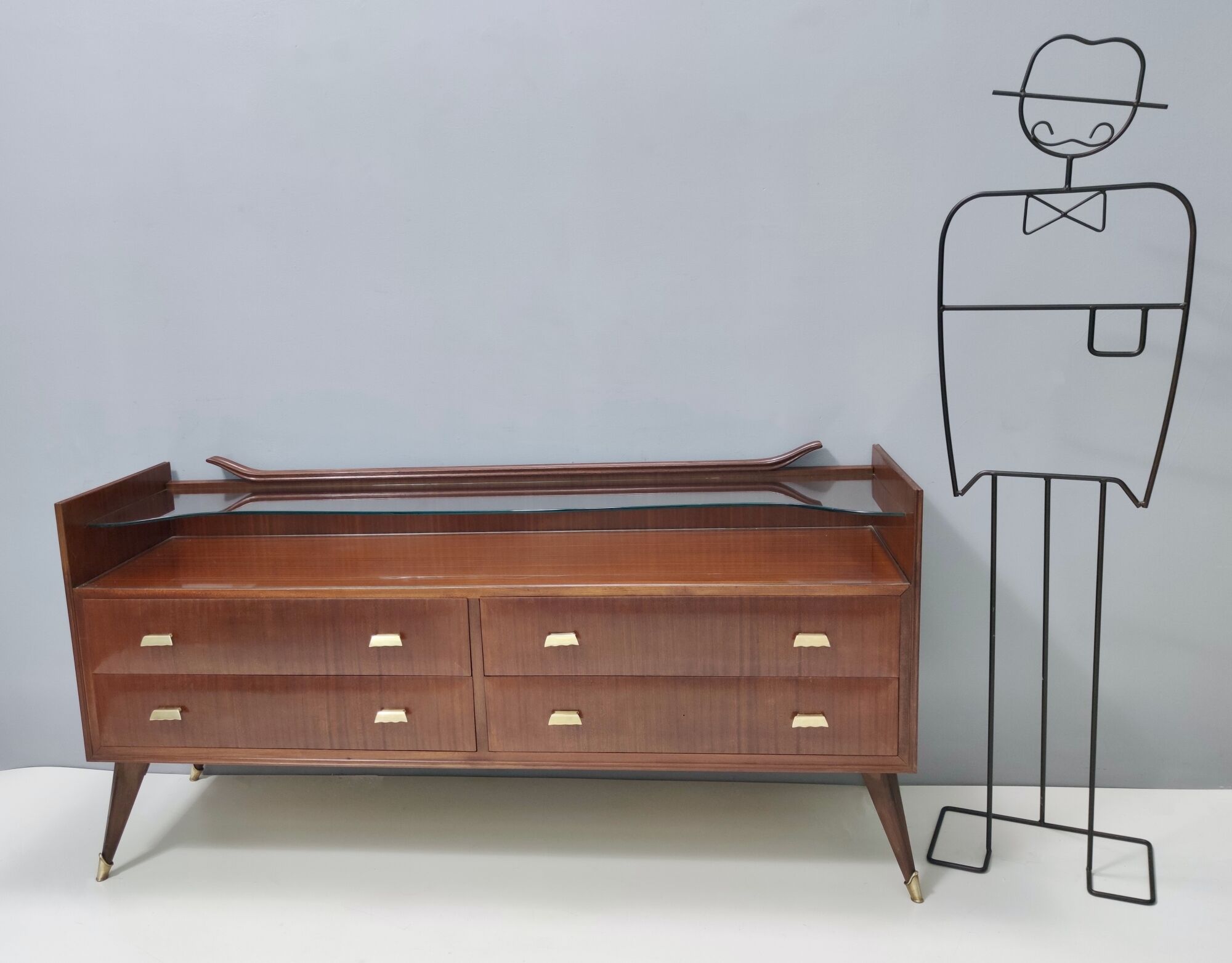 Walnut dresser with a thick glass top, italy