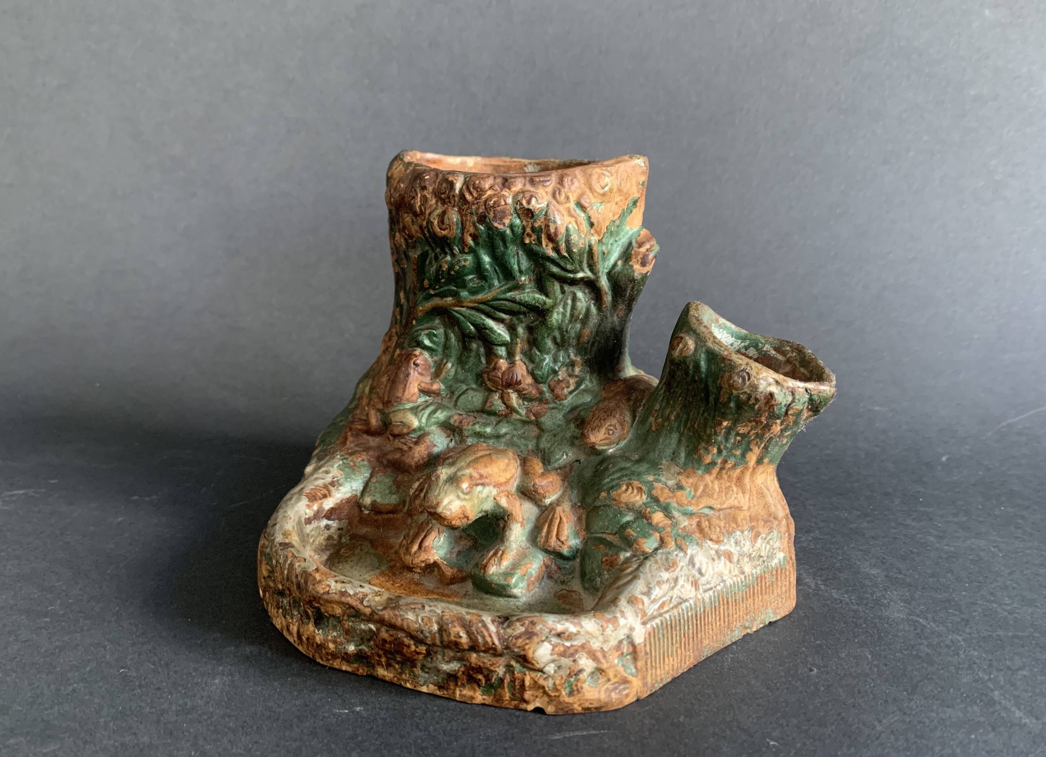 Pyrogenic, naturalistic tobacco jar in glazed terracotta from the 1900s