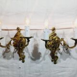 Pair of 2-light bronze wall lights, St. Louis XV