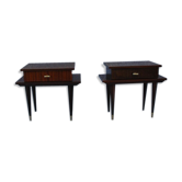 Pair of year 1970 varnished mahogany bedside tables