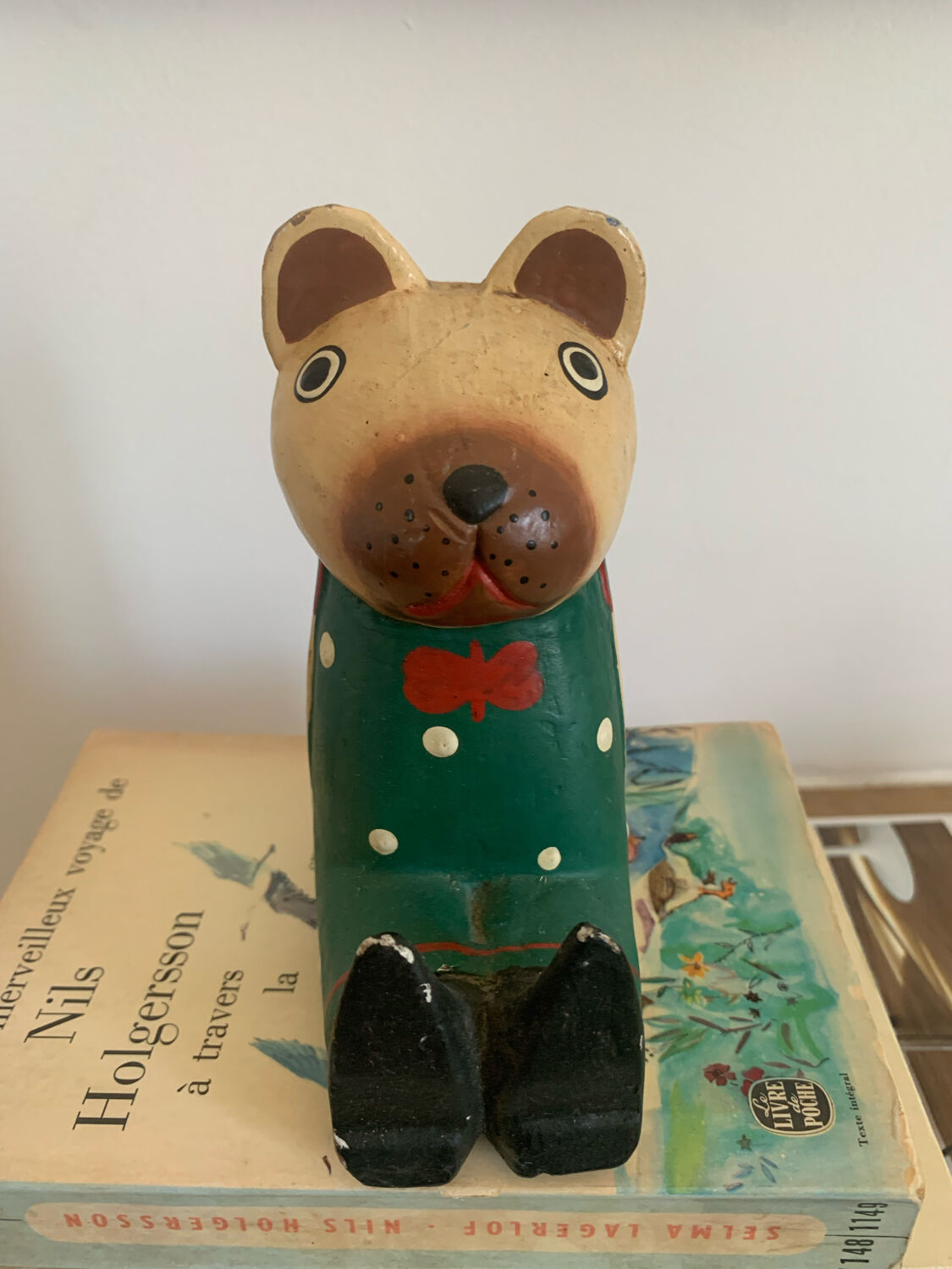 Vintage wooden decorative painted bear from the 60s