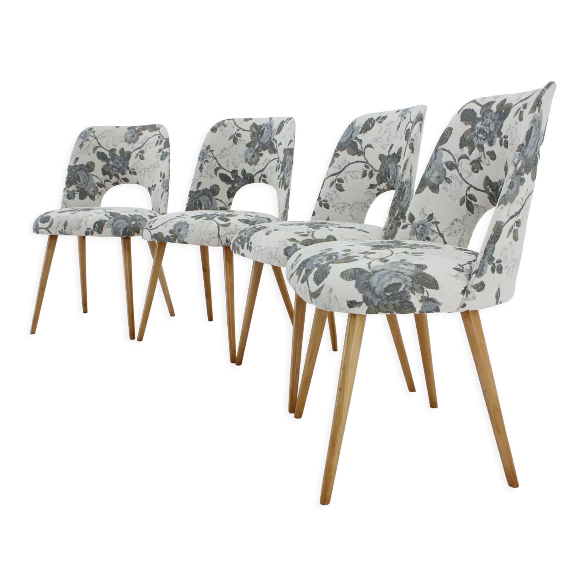 1960s Set of Four Oswald Haerdtl dining Chairs in Fabric ,Czechoslovakia