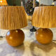 Pair of bedside lamps made of wood and vintage raffia