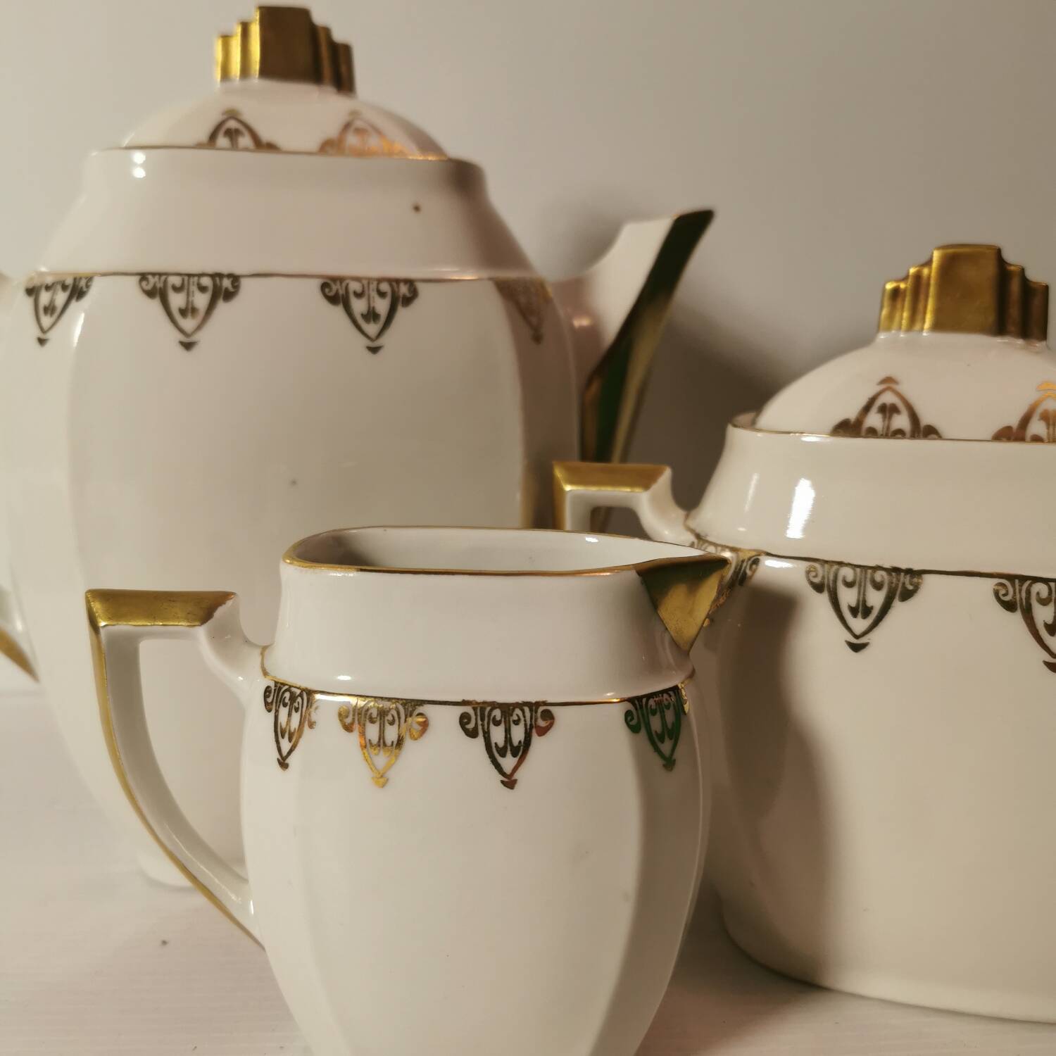 Ms france coffee service art deco style white and gold