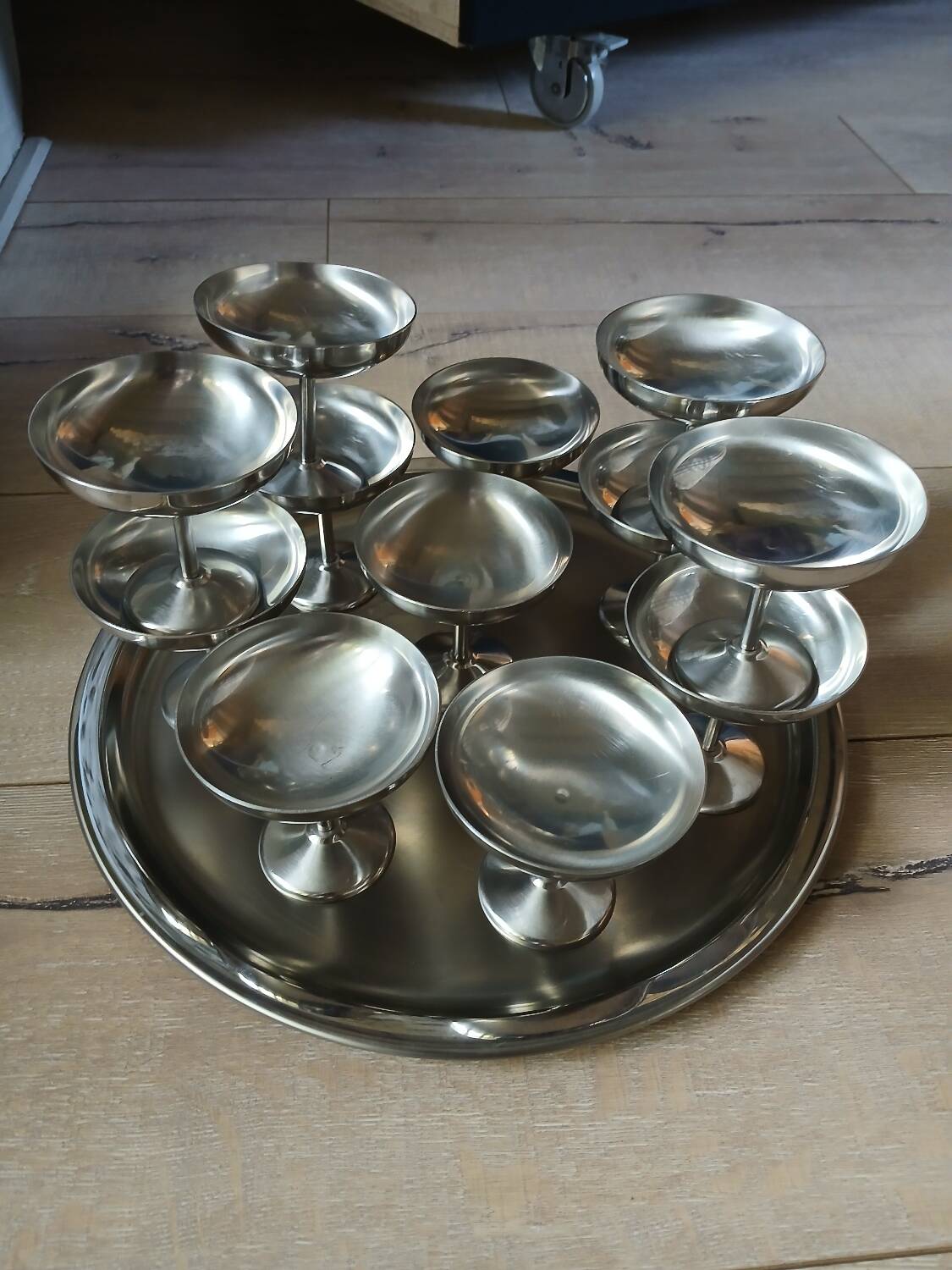 12 ice cream cups + stainless steel tray Guy Degrenne