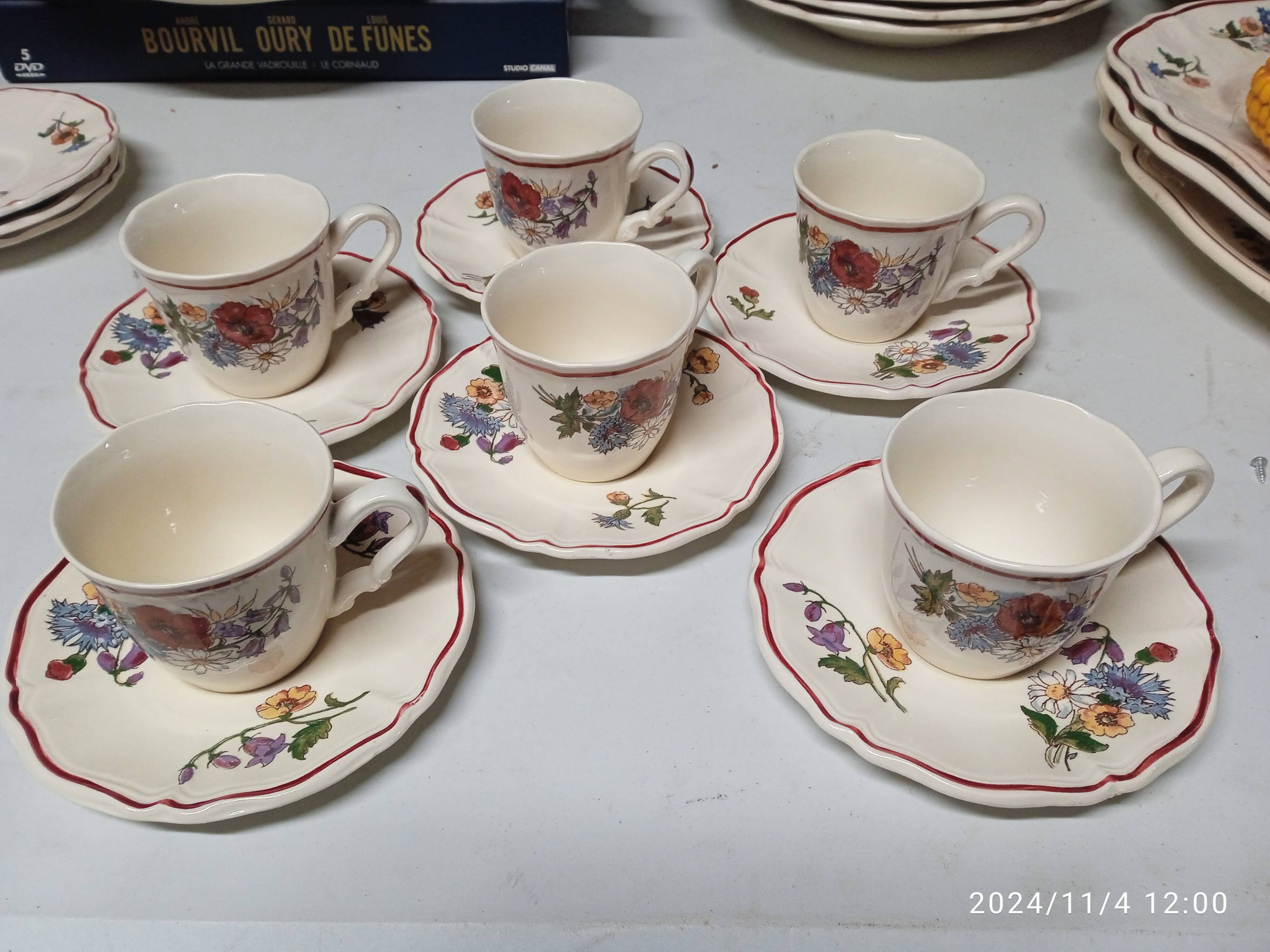 6 cups with saucers Sarreguemines Agreste - Lot 1