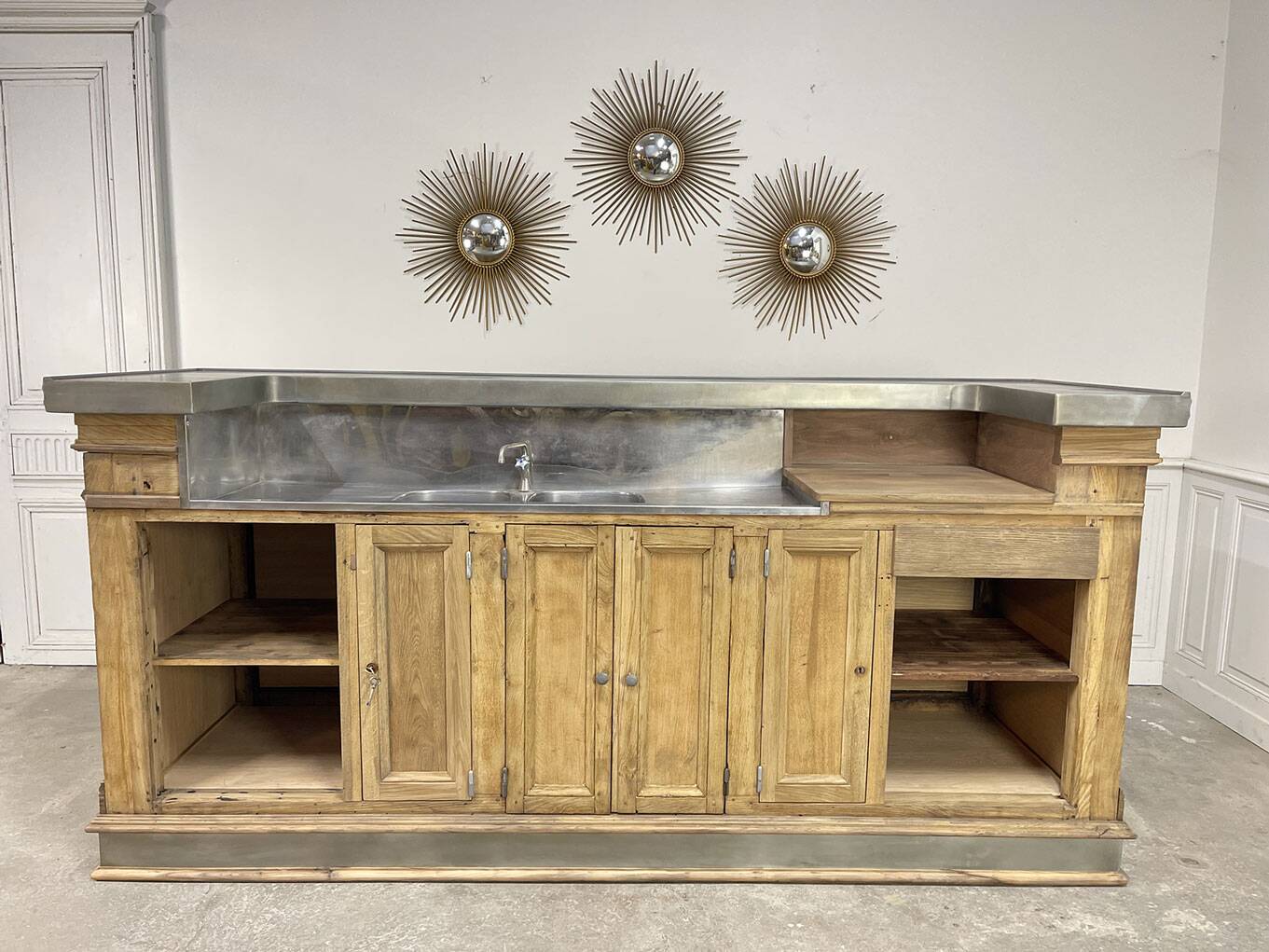 19th-century zinc and solid oak bar counter