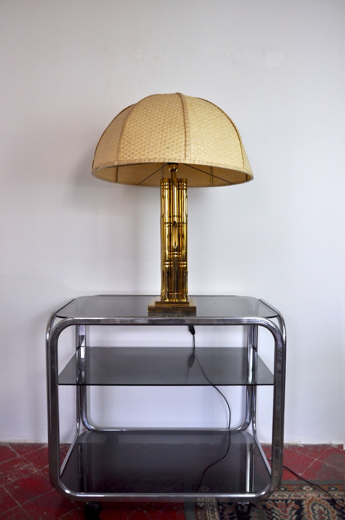 Lampe faux bambou en laiton, France, 1970