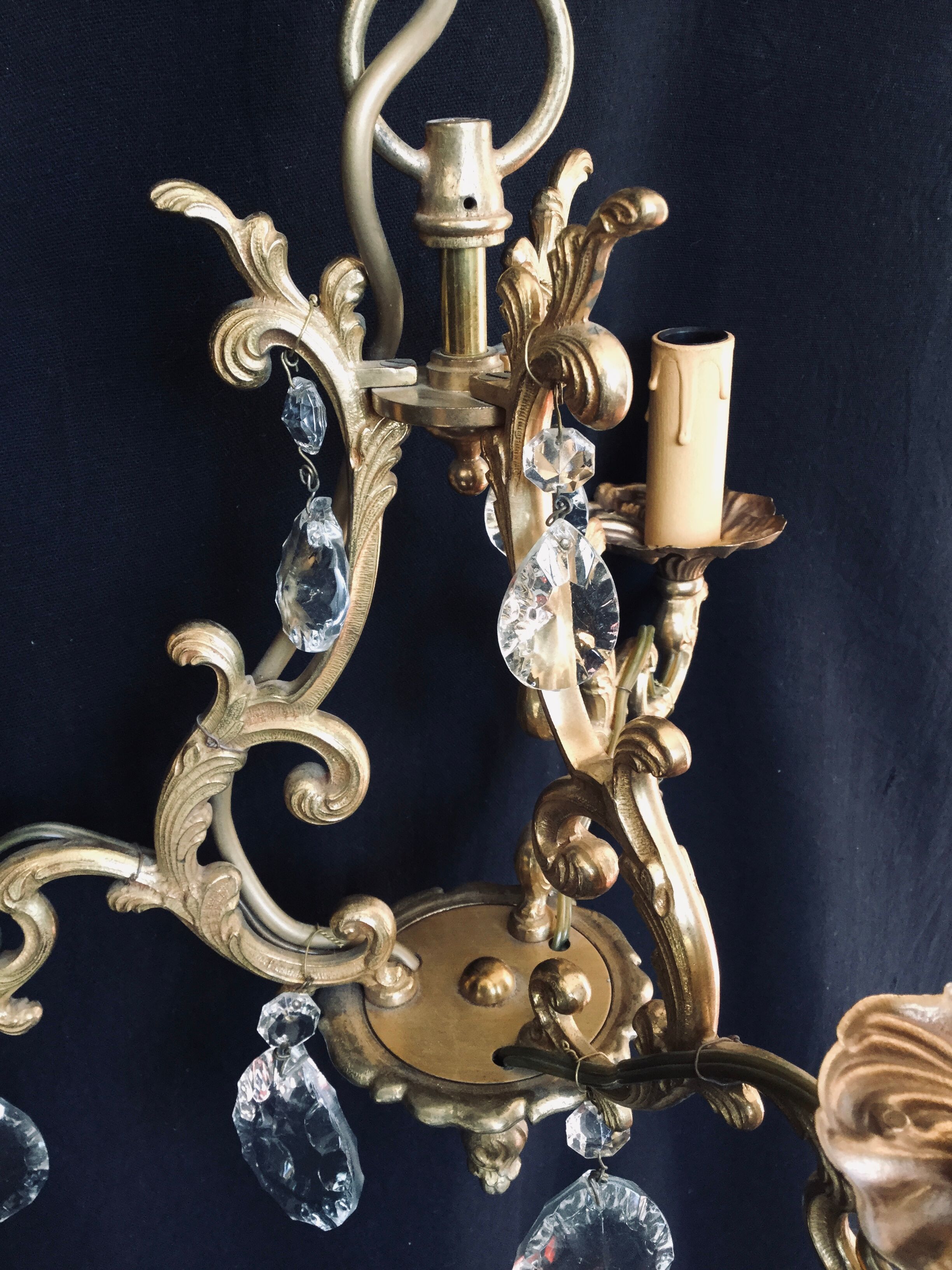 Lustre cage  à 3 lumières cristal et bronze