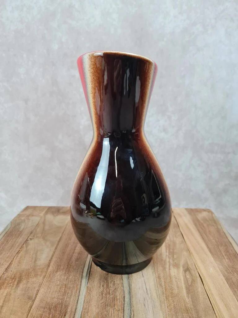 Large vintage vase Verceram France no. 6385 – red, brown and black