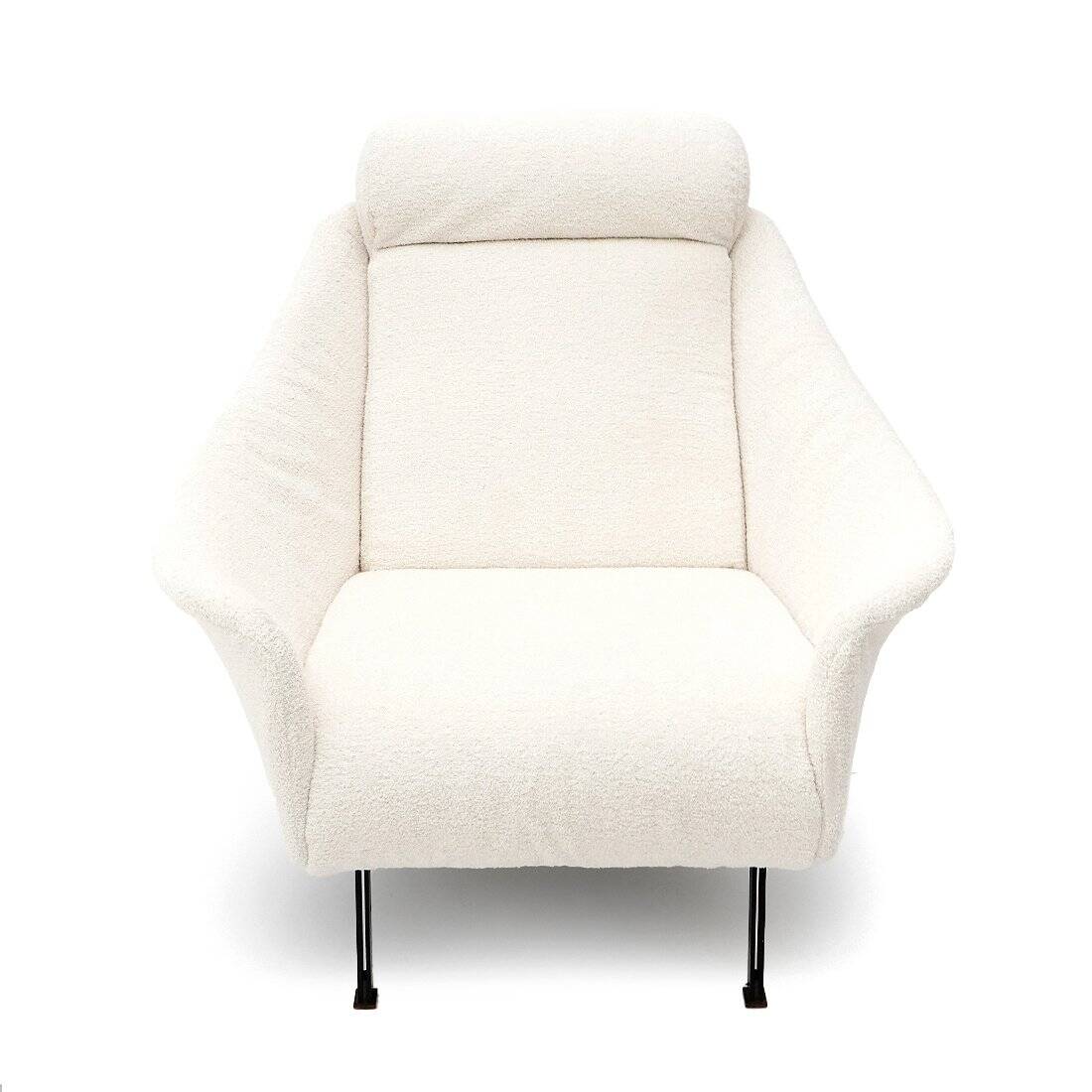 Pair of white boucle armchairs, 1950s, set of 2
