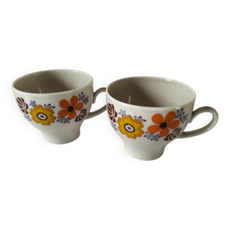 Vintage Winterling espresso cup duo, 70s floral design.