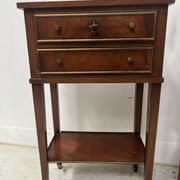 Pair of Louis XVI style bedside tables in mahogany and veneer, 20th century