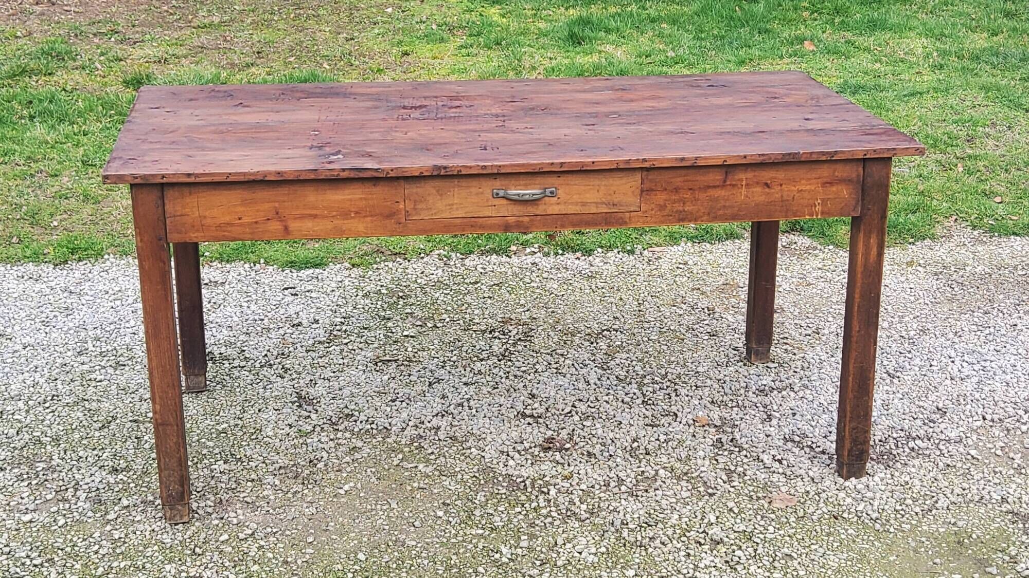 Farm table in oak and white wood 160cm 1 drawer t 20th century