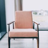 Vintage salmon red armchair, modern design by H.Lis