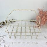 6 colorful juice glasses in their vintage basket