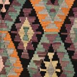 5x7 Burgundy & Green Geometric Pattern Vintage Kilim Rug, 162x218Cm