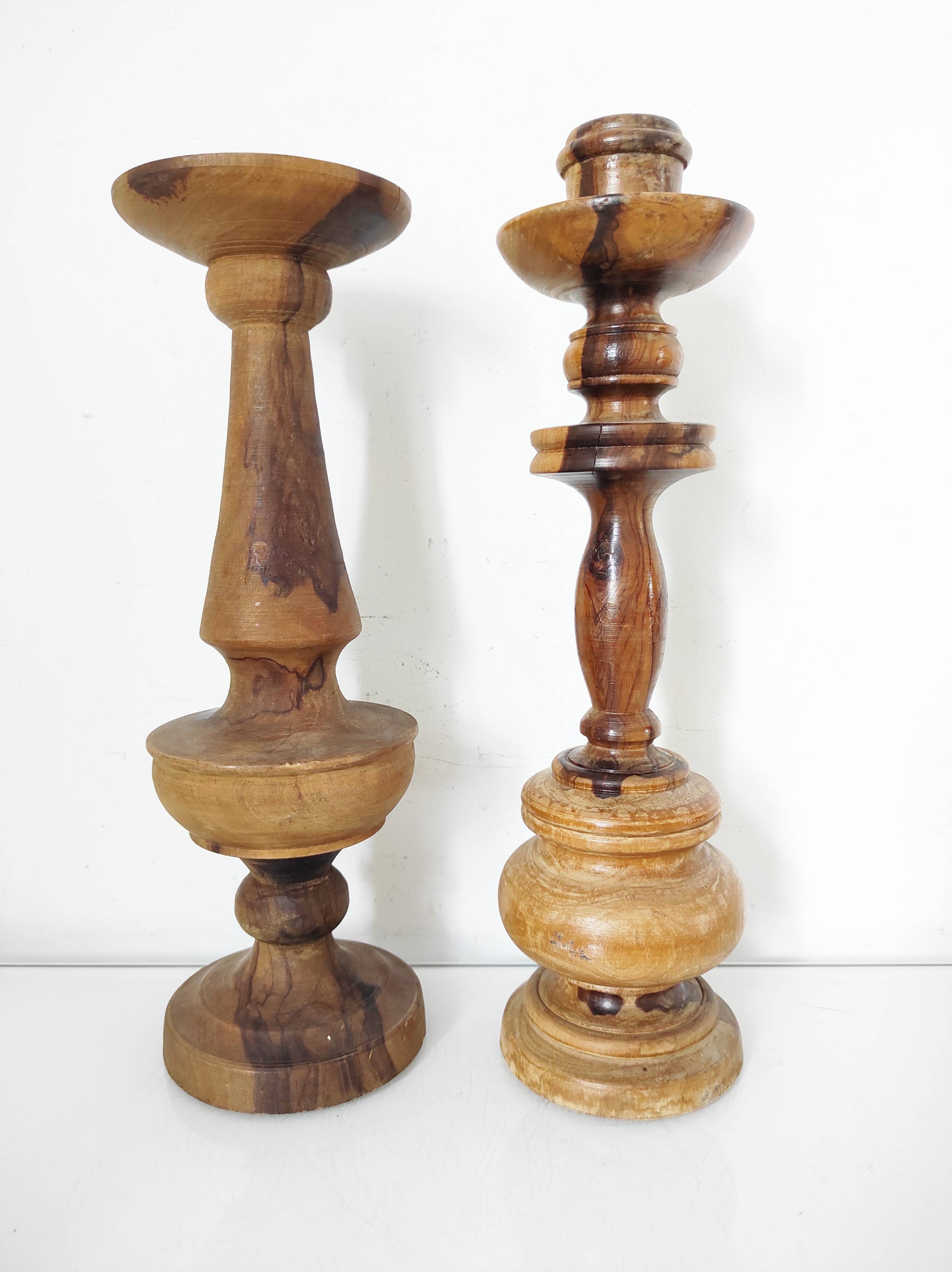 Set of 4 turned wooden candle holders
