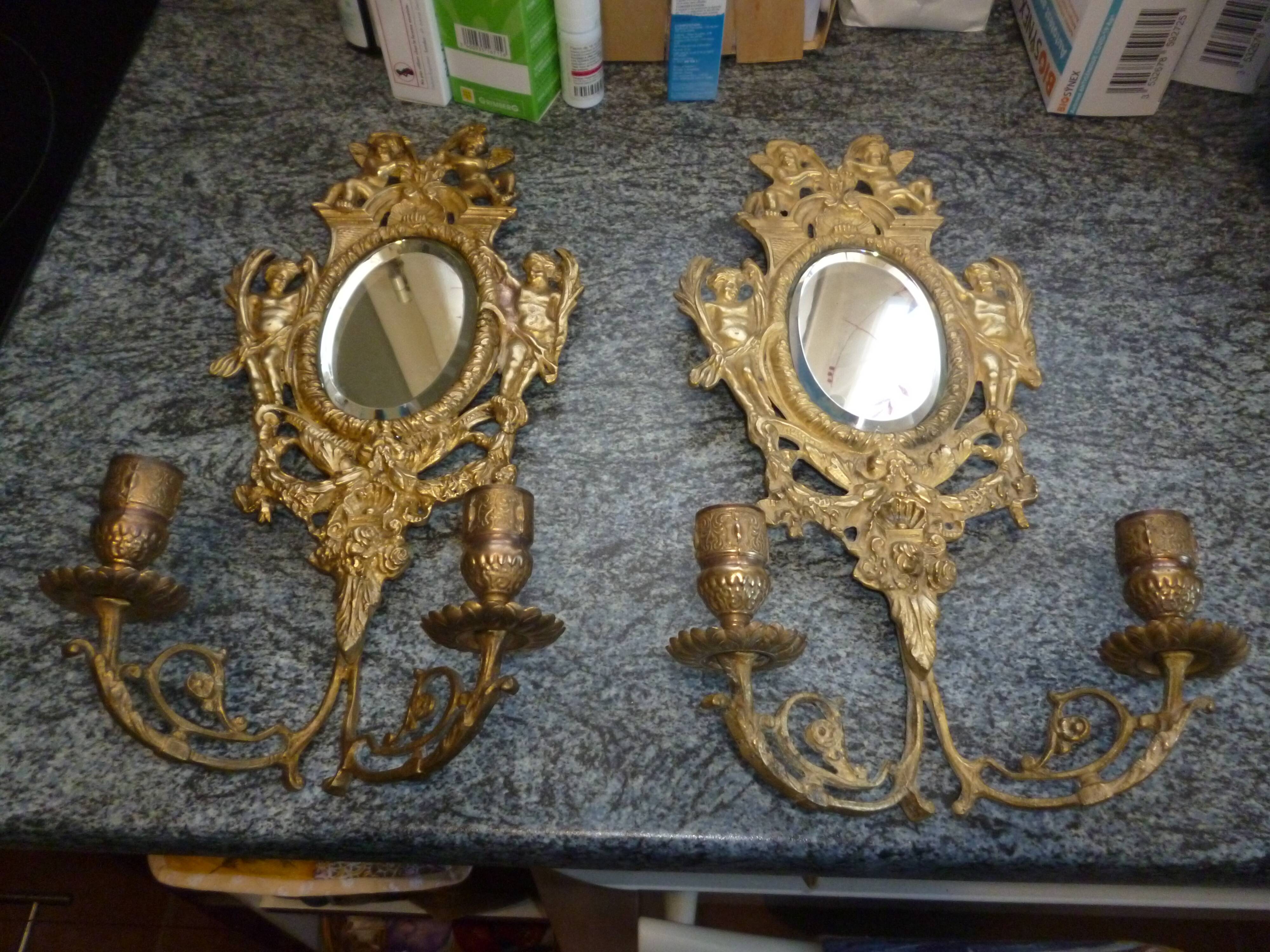 Paire d'appliques bronze avec miroir biseauté XIXème