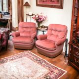 Pair of pink velvet toad armchairs, 1970s