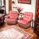 Pair of pink tufted velvet frog chairs from the 1970s.