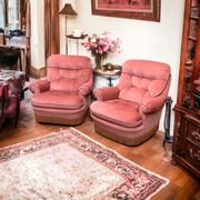 Pair of pink tufted velvet frog chairs 1970