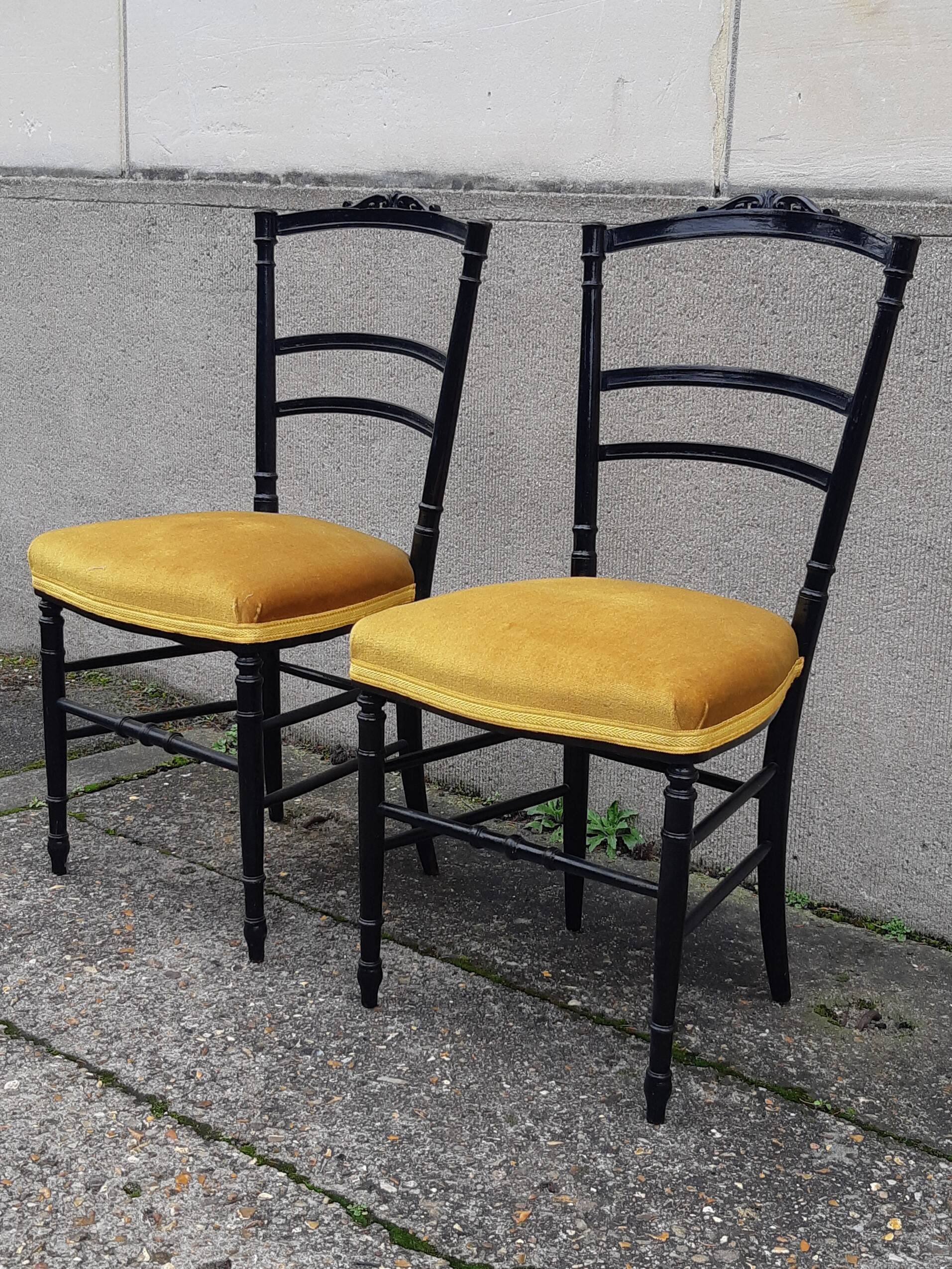 Pair of Napoleon III chairs in blackened wood