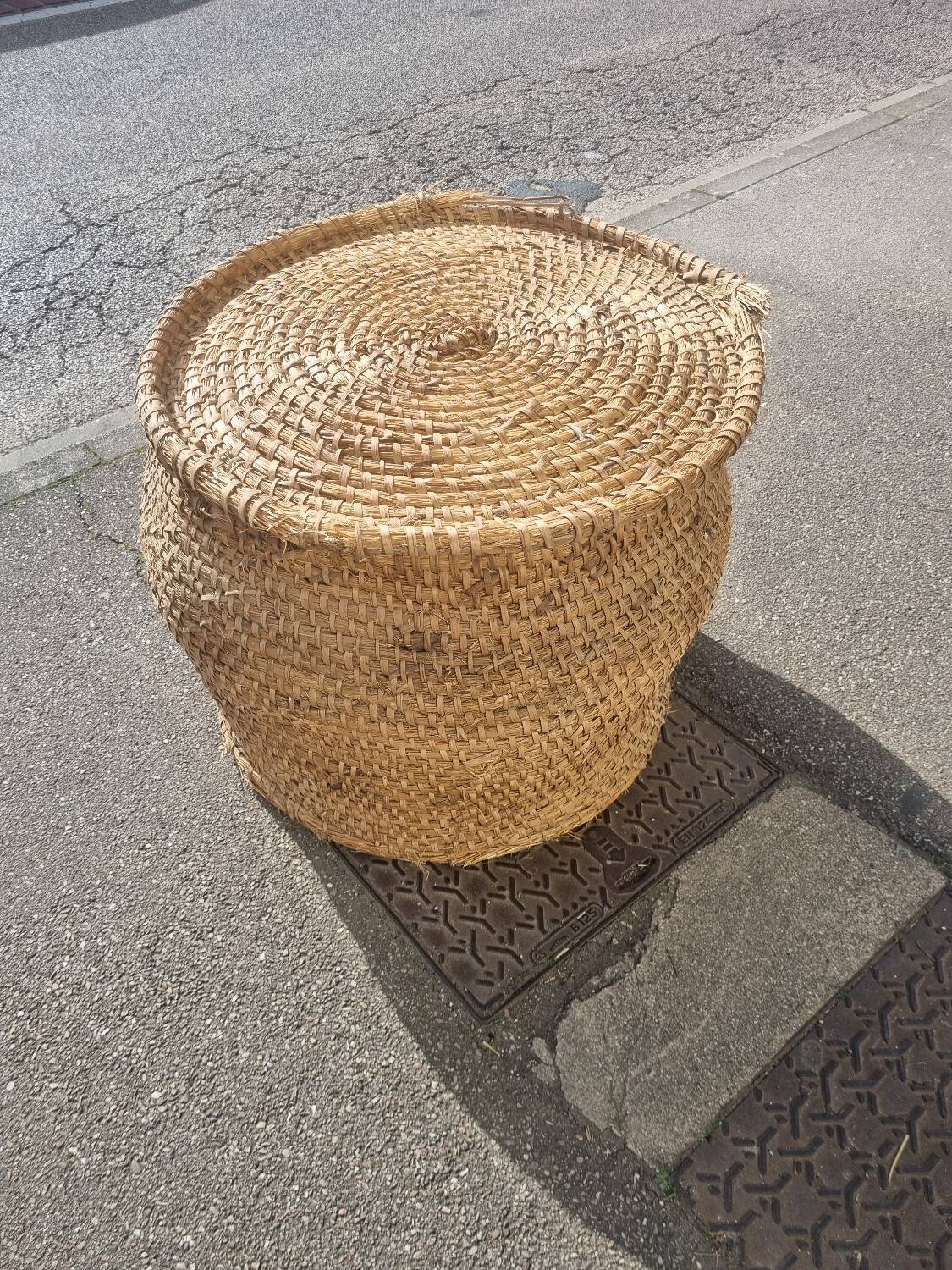 Vintage rattan grain basket