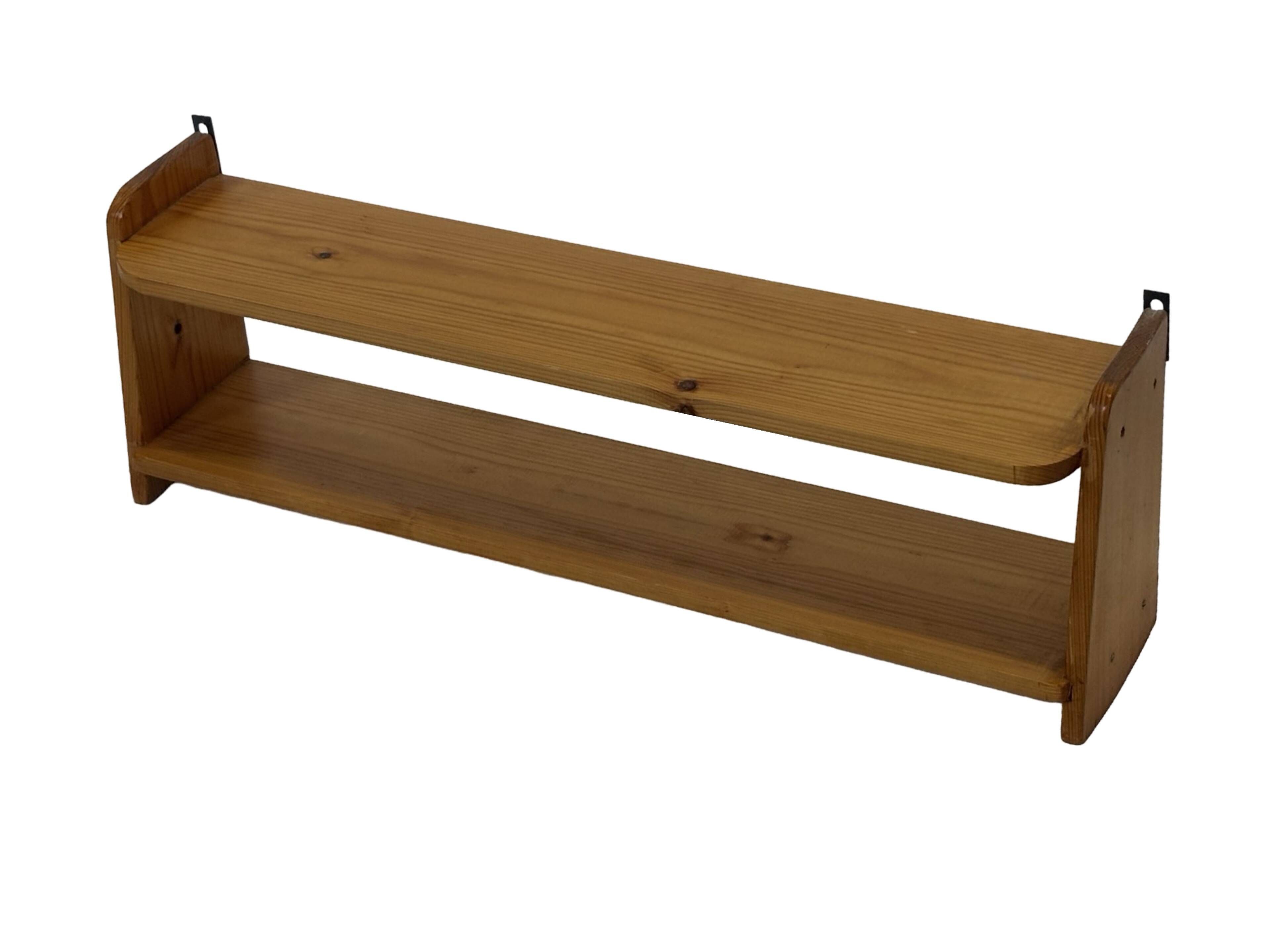 Vintage wooden wall shelve rack in pinewood minimalist design