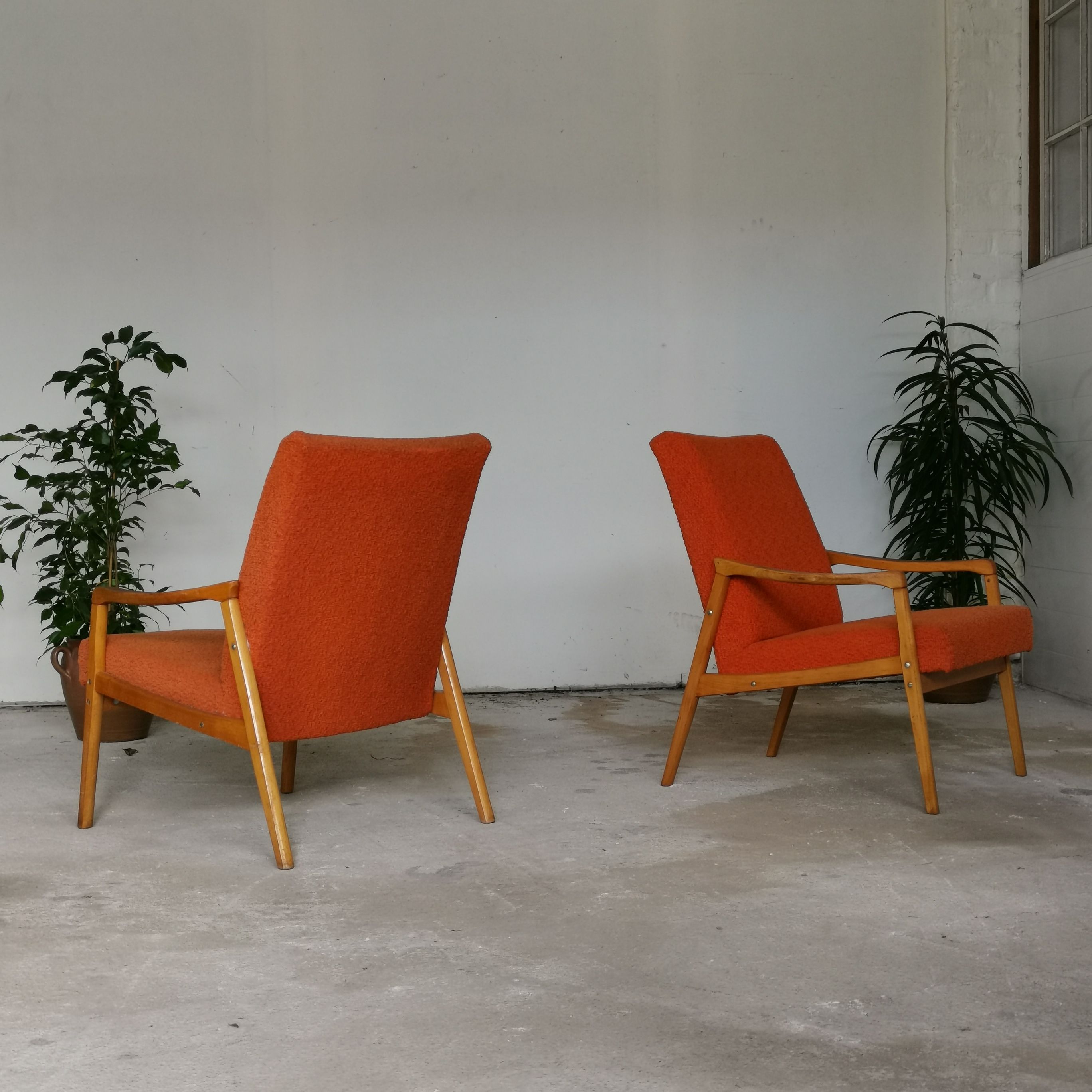 Pair of armchairs by Jiri Jiroutek for Interier Praha, orange color 1970