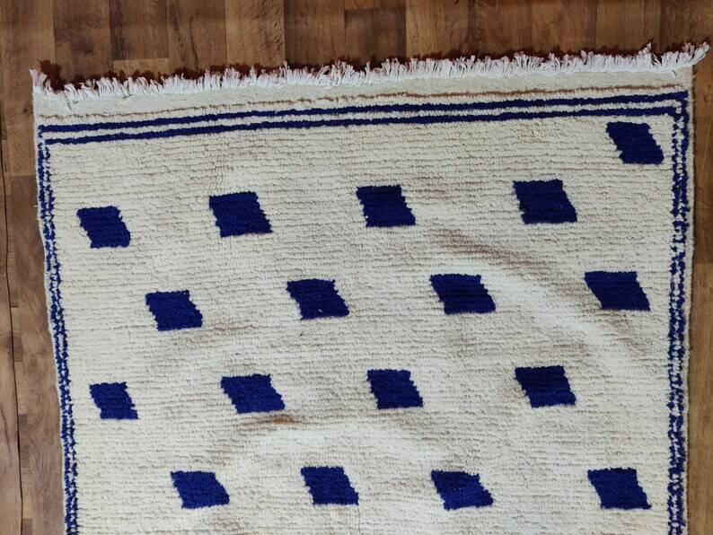 Traditional handmade pure wool rug, blue, size 150 x 250 cm