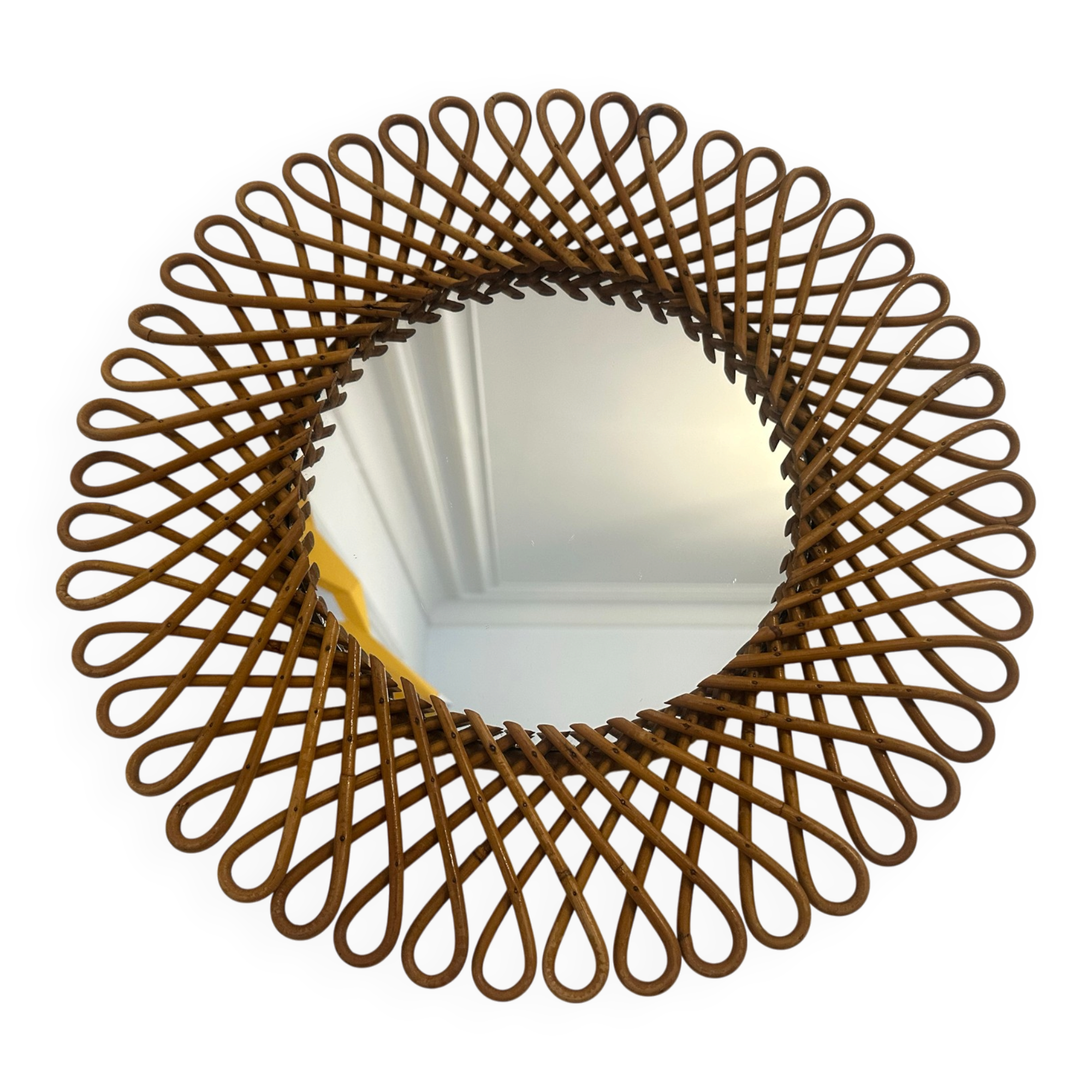 Vintage wicker art rattan mirror