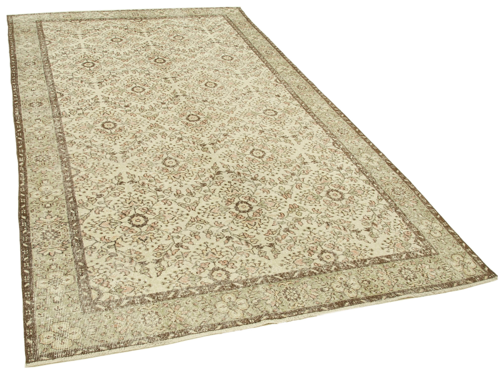 Hand-knotted rustic turkish beige rug 172 cm x 305 cm